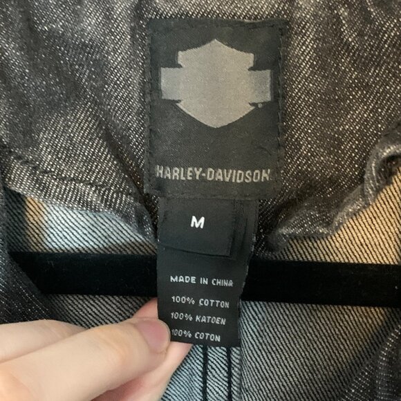 Harley Davidson Denim Moto Jacket Dark Gray Slim Fitted Full Zip Women's Size M - Picture 3 of 6